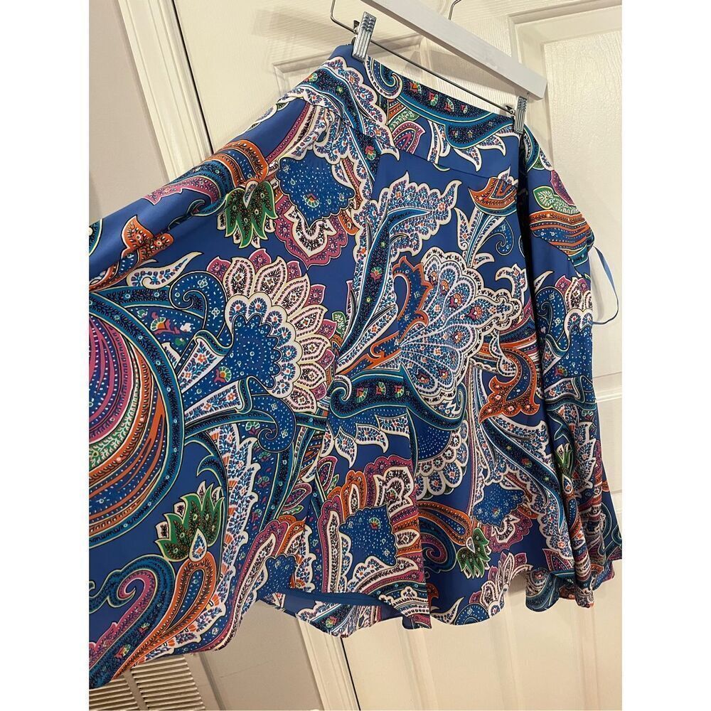 Lauren Ralph Lauren Blue Paisley Wide Scallop Edge Full Skirt sz 22W EUC
